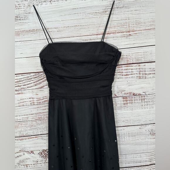 Eliza J Black Tulle and Sequin Spaghetti Strap Dress, EUC, Size 2, MSRP $179 - Picture 2 of 11